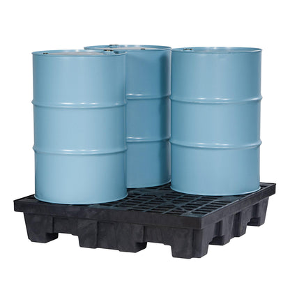 PE sump tray made of recycled PE, tray for 4 x 200 l drums, large volume, sump capacity 276 l.