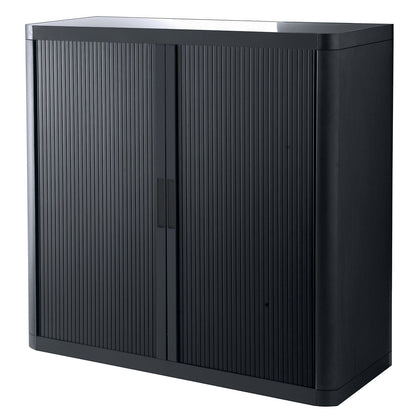 easyOffice® roller shutter cupboard, 2 shelves, height 1040 mm, black / black.