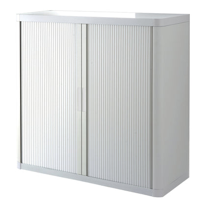 easyOffice® roller shutter cupboard, 2 shelves, height 1040 mm, white / white.