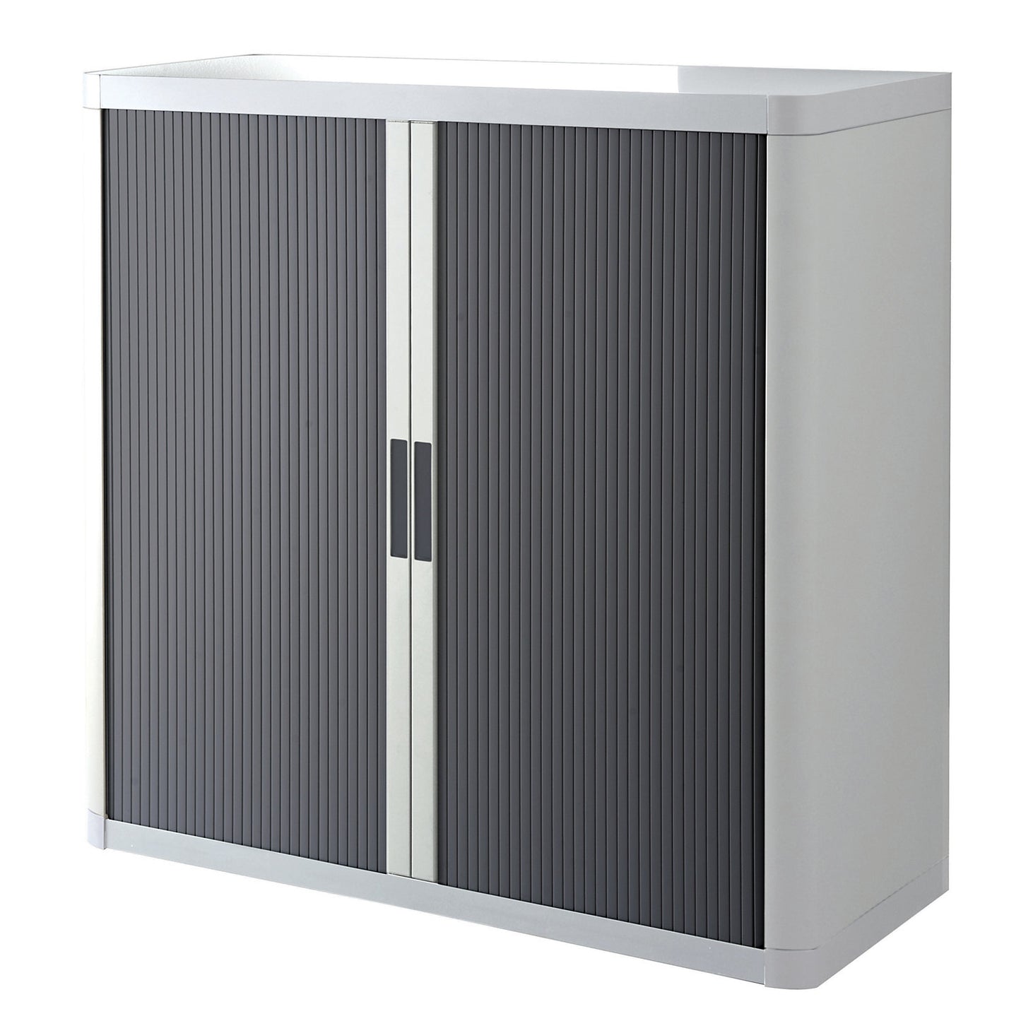 easyOffice® roller shutter cupboard, 2 shelves, height 1040 mm, white / charcoal.