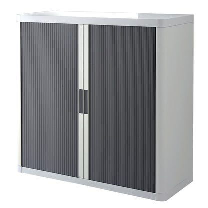 easyOffice® roller shutter cupboard, 2 shelves, height 1040 mm, white / charcoal.