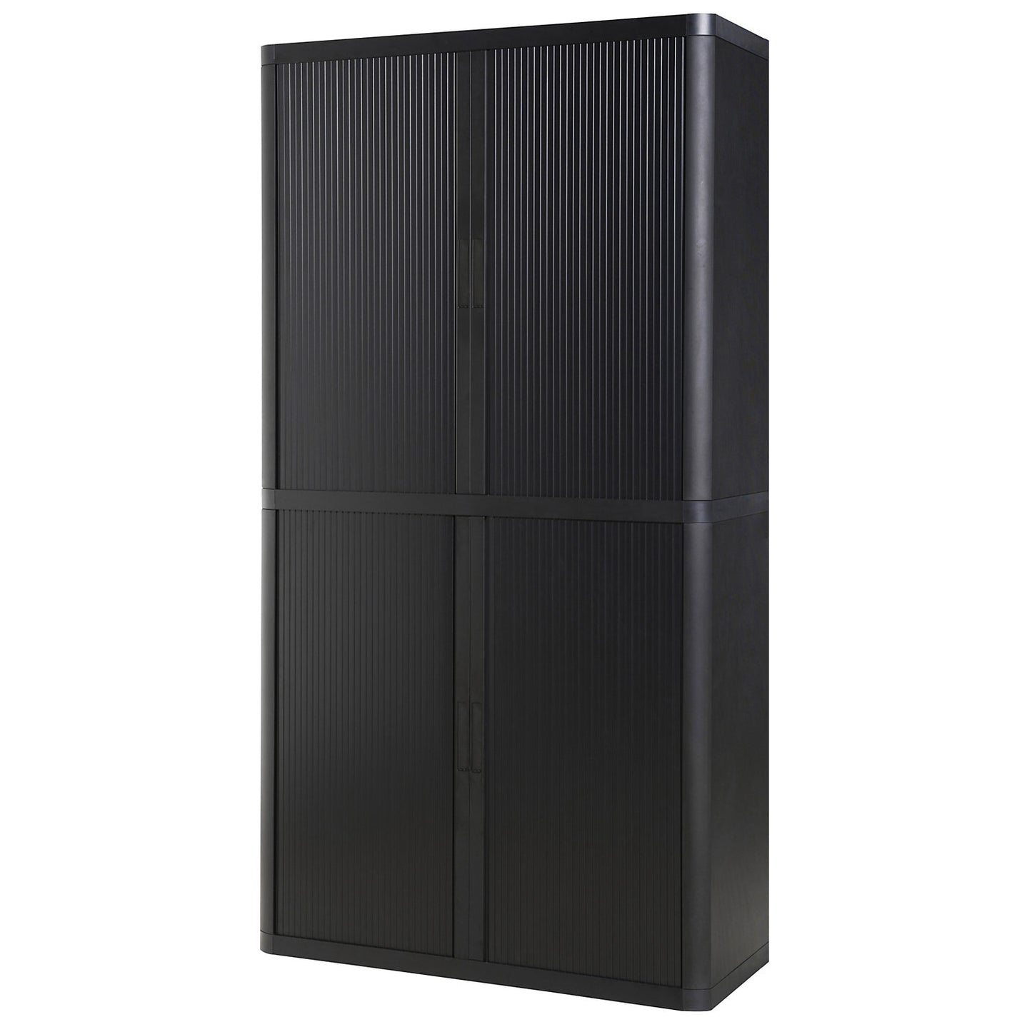 easyOffice® roller shutter cupboard, 4 shelves, height 2040 mm, black / black.