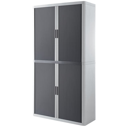 easyOffice® roller shutter cupboard, 4 shelves, height 2040 mm, white / charcoal.