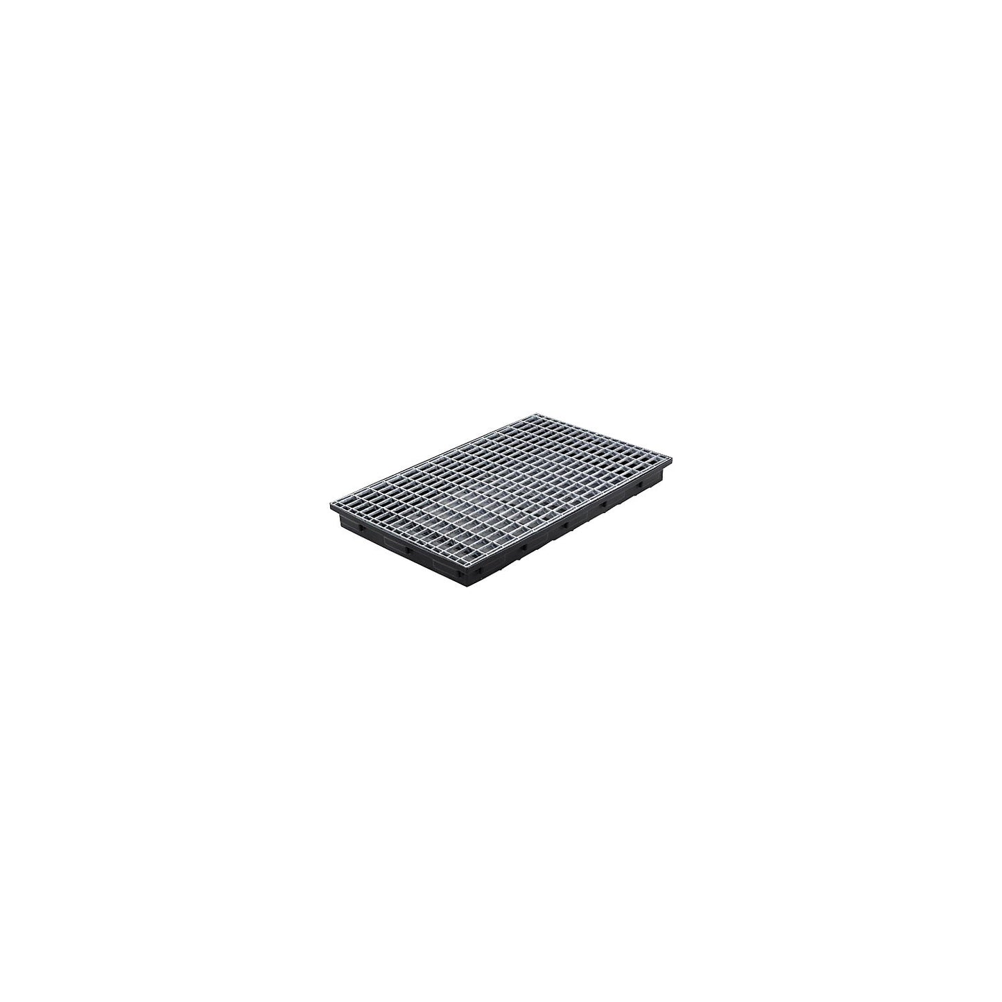 PE small container shelf sump tray, 30 l sump capacity, with steel grate.