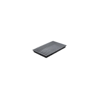 PE small container shelf sump tray, 30 l sump capacity, with steel grate.