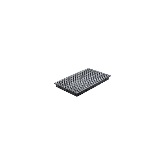 PE small container shelf sump tray, 30 l sump capacity, with steel grate.