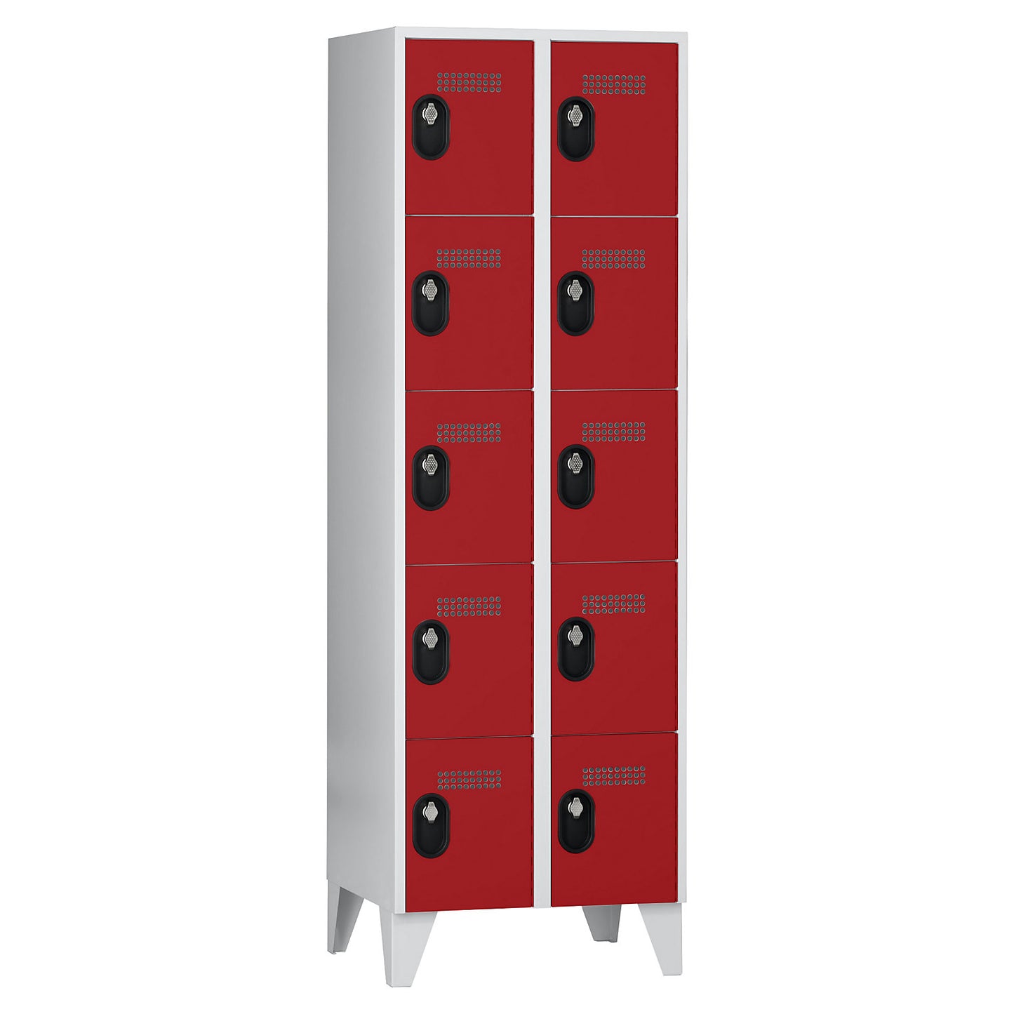 Köln 5-fold compartment locker, 2 compartments, light grey / flame red, 600 mm.