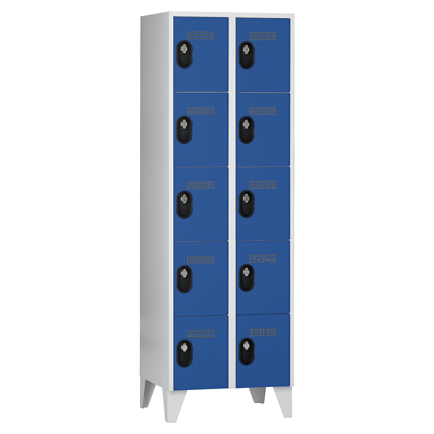 Köln 5-fold compartment locker, 2 compartments, light grey / gentian blue, 600 mm.