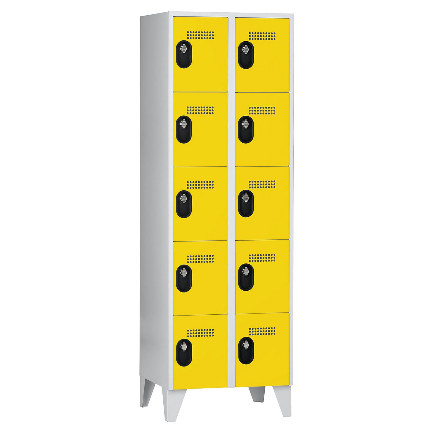 Köln 5-fold compartment locker, 2 compartments, light grey / zinc yellow, 600 mm.