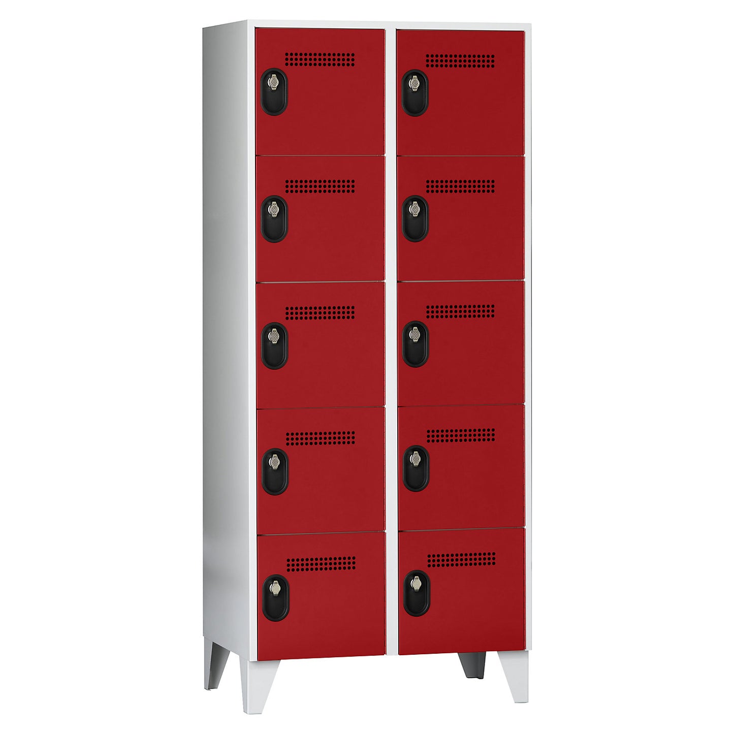 Köln 5-fold compartment locker, 2 compartments, light grey / flame red, 800 mm.