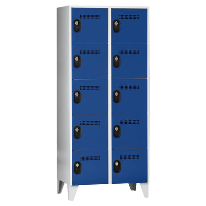 Köln 5-fold compartment locker, 2 compartments, light grey / gentian blue, 800 mm.