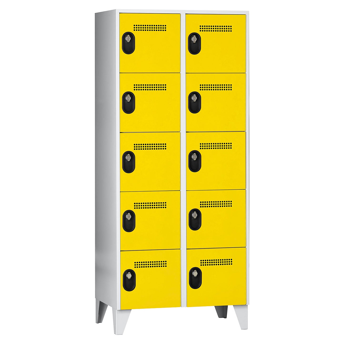 Köln 5-fold compartment locker, 2 compartments, light grey / zinc yellow, 800 mm.