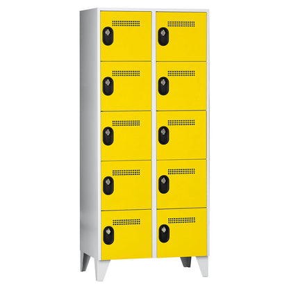 Köln 5-fold compartment locker, 2 compartments, light grey / zinc yellow, 800 mm.