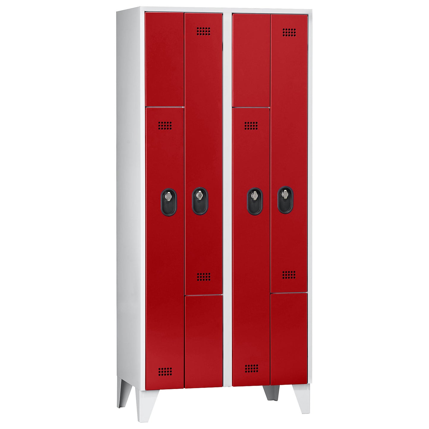 Köln Z locker, 2 compartments, W 800 mm, body / door colour light grey / flame red.