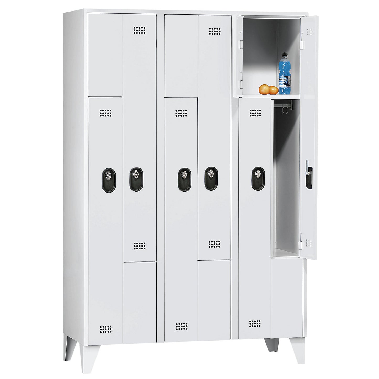 Köln Z locker, 3 compartments, W 1200 mm, body / door colour light grey / light grey.