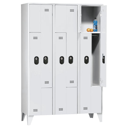 Köln Z locker, 3 compartments, W 1200 mm, body / door colour light grey / light grey.