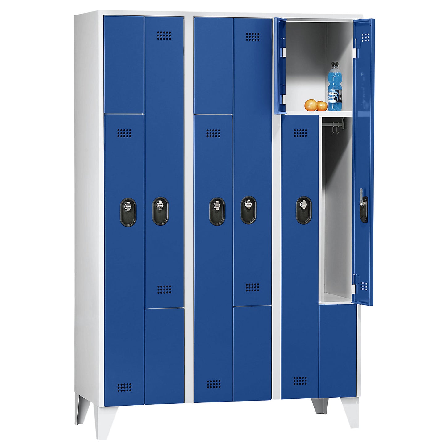 Köln Z locker, 3 compartments, W 1200 mm, body / door colour light grey / gentian blue.