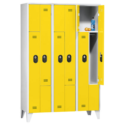 Köln Z locker, 3 compartments, W 1200 mm, body / door colour light grey / zinc yellow.