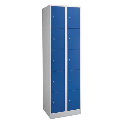 Komfort 5-fold compartment locker, 2 compartments, light grey / gentian blue, width 800 mm.