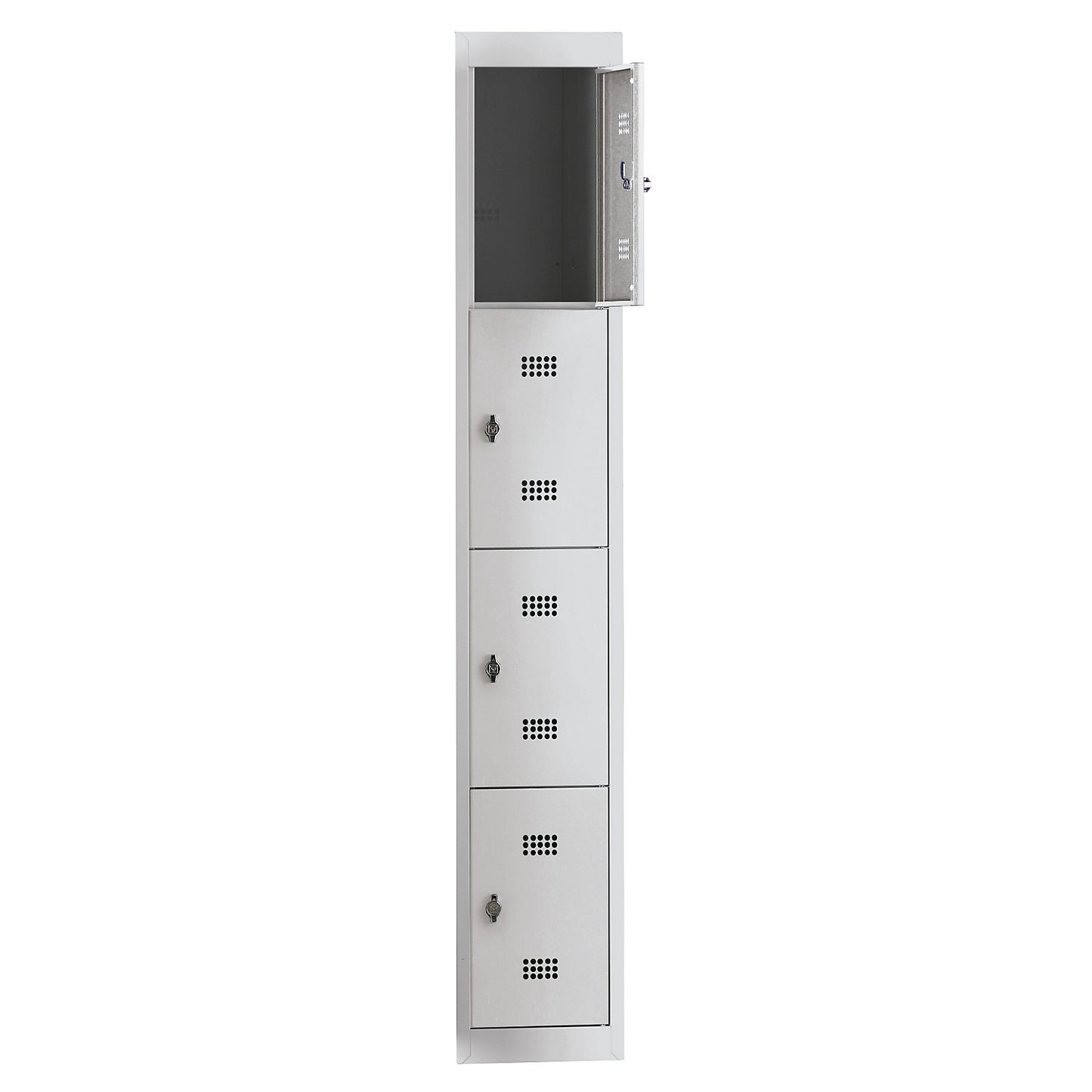 Hamburg 4-fold compartment locker, 1 compartment, 4 compartments, height 410 mm, width 300 mm, extension unit, light grey / light grey.