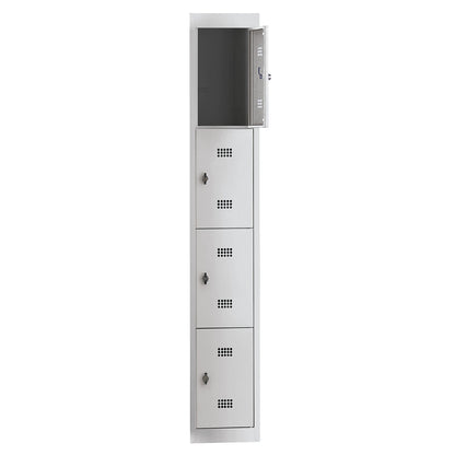 Hamburg 4-fold compartment locker, 1 compartment, 4 compartments, height 410 mm, width 300 mm, extension unit, light grey / light grey.