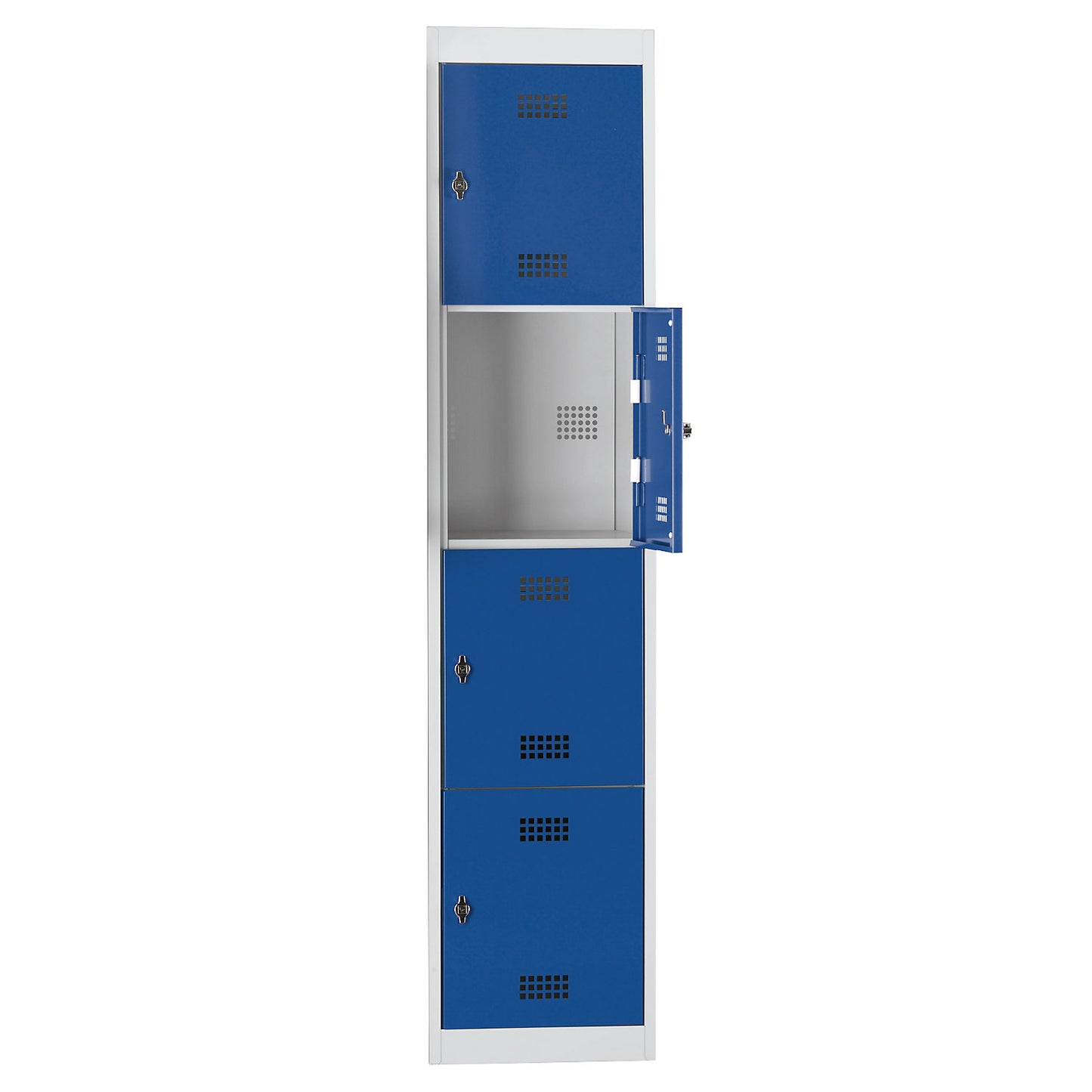 Hamburg 4-fold compartment locker, 1 compartment, 4 compartments, height 410 mm, width 400 mm, extension unit, light grey / gentian blue.