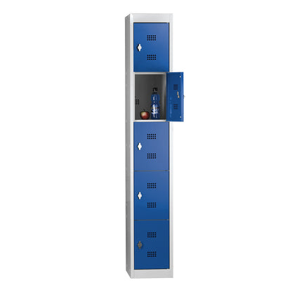 Hamburg 5-fold compartment locker, 1 compartment, 5 compartments, height 320 mm, width 300 mm, standard element, light grey / gentian blue.
