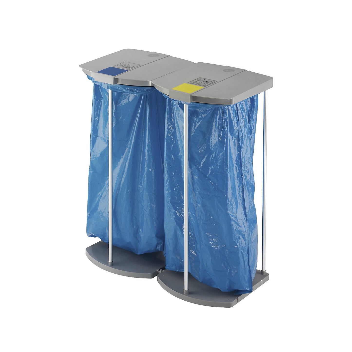 Waste sack stand with 250 blue recycling sacks, ProfiLine MSS XXXL, 2 x 120 l, HxWxD 1000 x 880 x 450 mm, stationary.
