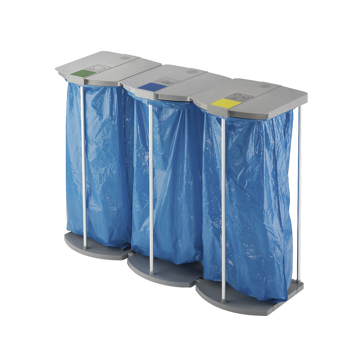 Waste sack stand with 250 blue recycling sacks, ProfiLine MSS XXXL, 3 x 120 l, HxWxD 1000 x 1330 x 450 mm, stationary.
