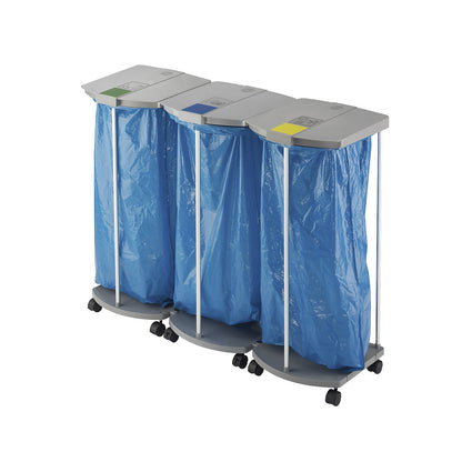 Waste sack stand with 250 blue recycling sacks, ProfiLine MSS XXXL, 3 x 120 l, HxWxD 1000 x 1330 x 450 mm, mobile.