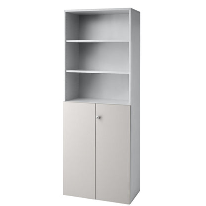 Combination cupboards, 5 shelves, 2 hinged doors, light grey / light grey.