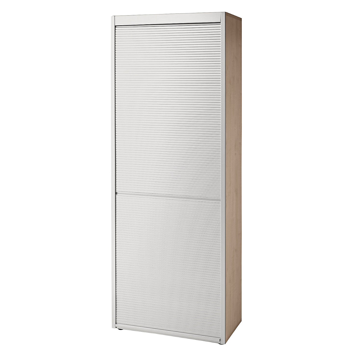 Roller shutter cupboard, 3 shelves, walnut finish / aluminium silver.