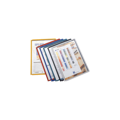 Clear view panel with profiled frame, colour assortment, pack of 10, for A4.