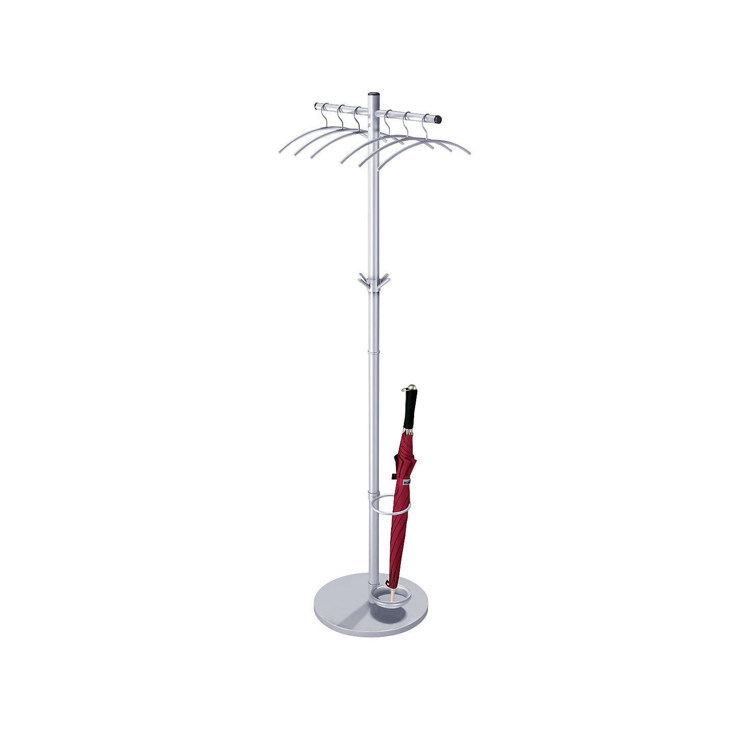 Coat stand, with 6 coat hangers and hook ring, Ø 550 mm, height 1700 mm.