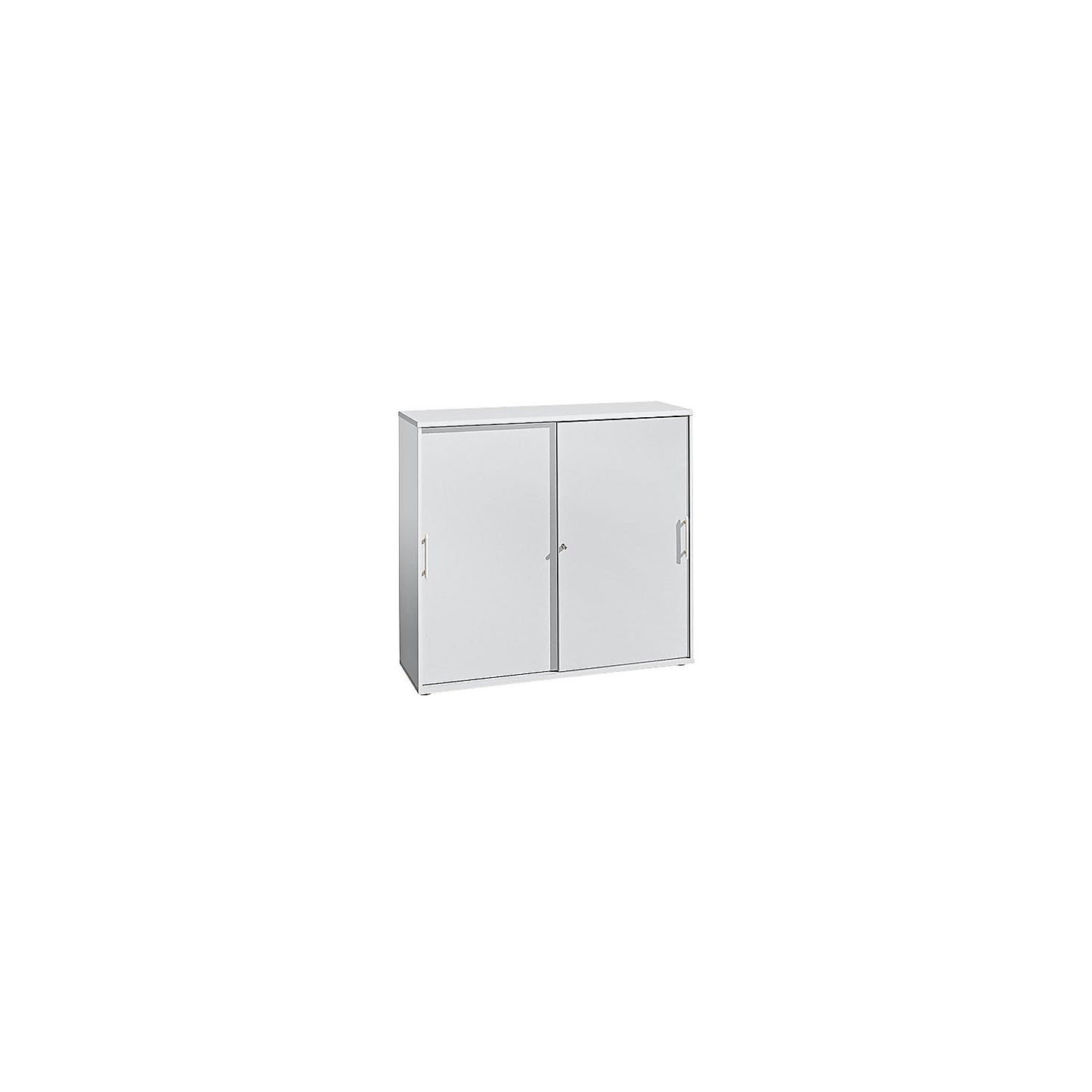Sliding door cupboard, each with 2 shelves and 1 partition, HxWxD 1100 x 1200 x 400 mm, white.