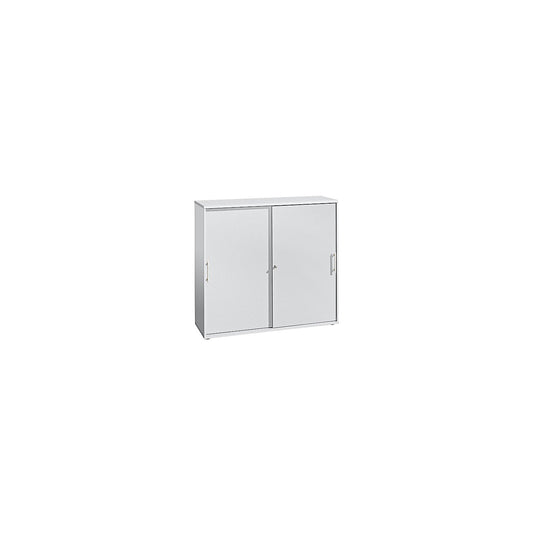 Sliding door cupboard, each with 2 shelves and 1 partition, HxWxD 1100 x 1200 x 400 mm, white.