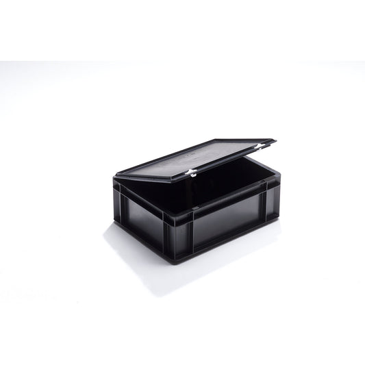 ESD stacking container made of polypropylene, external LxWxH 400 x 300 x 145 mm, capacity 13 l, pack of 4.