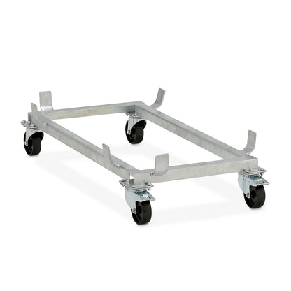 Dolly for rectangular GRP containers, polypropylene castors, black, for LxW 1218 x 620 mm, wheel Ø 100 mm.