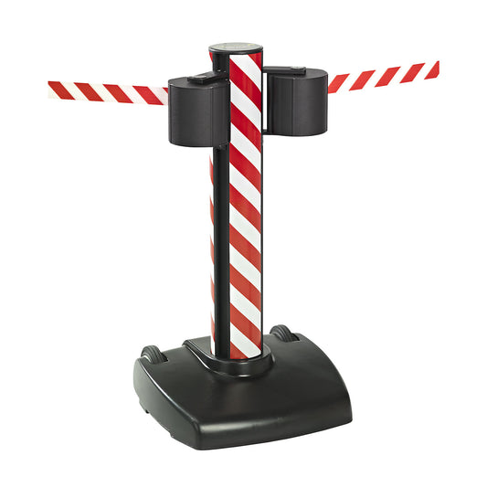 Belt barrier, mobile, with 2 x 22 m belts, red / white belt.
