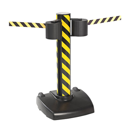 Belt barrier, mobile, with 2 x 22 m belts, yellow / black belt.