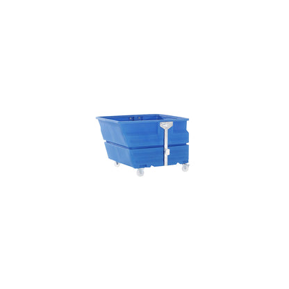 Tilting skip, PE, with suspension support bar, castors, capacity 0.6 m³, blue.