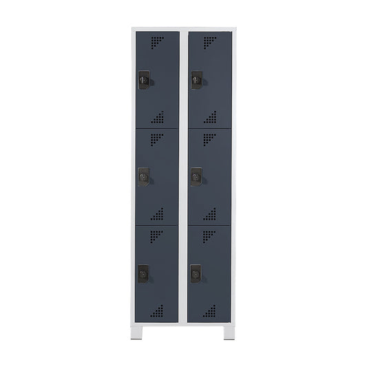 Bremen 3-fold compartment locker, 2 compartments, light grey / charcoal, width 800 mm, 6 compartments.