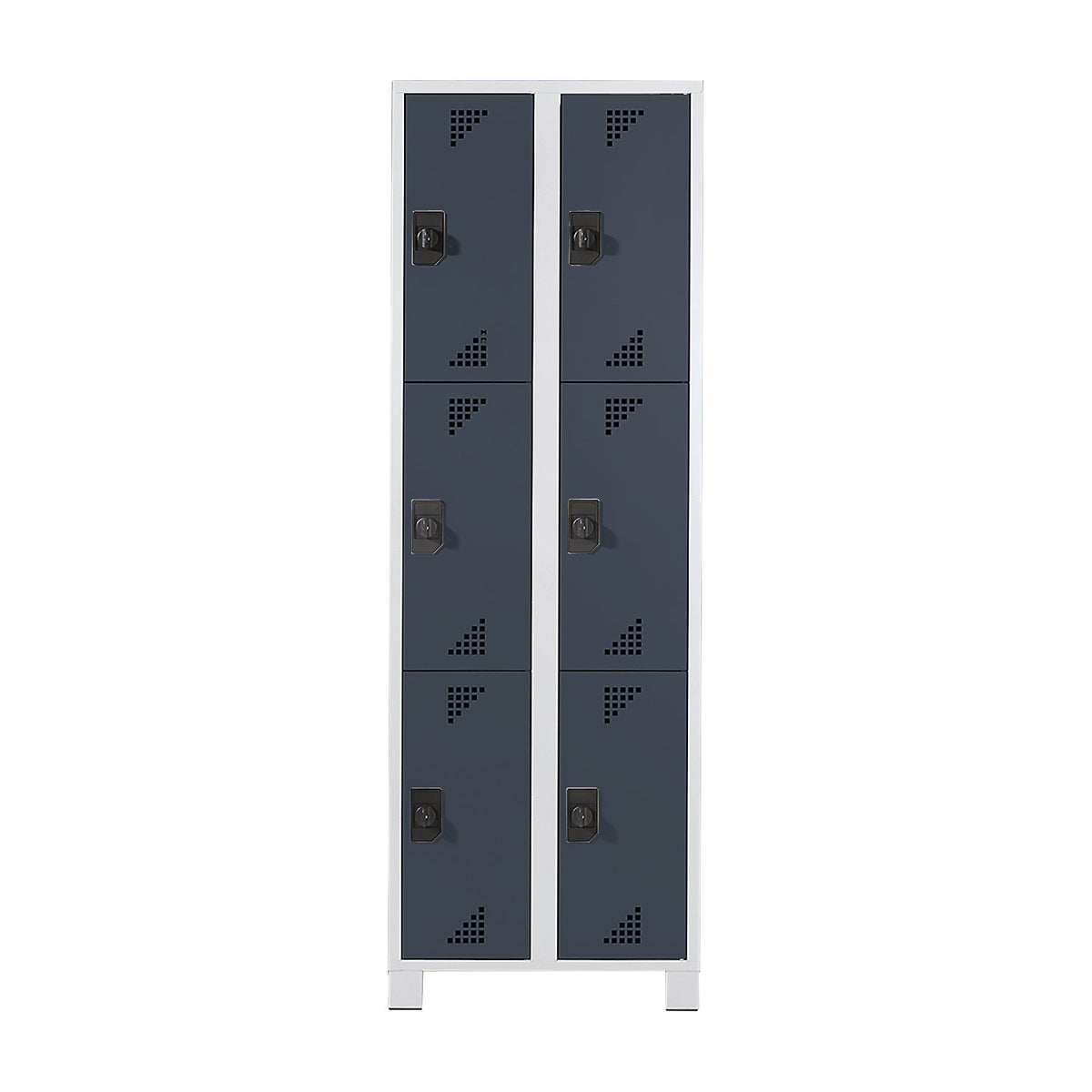 Bremen 3-fold compartment locker, 2 compartments, light grey / charcoal, width 800 mm, 6 compartments.