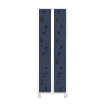 Bremen 4-fold compartment locker, 2 compartments, light grey / charcoal, width 600 mm, 8 compartments.