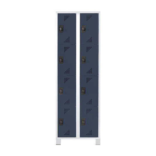Bremen 4-fold compartment locker, 2 compartments, light grey / charcoal, width 600 mm, 8 compartments.