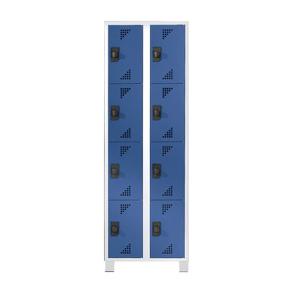 Bremen 4-fold compartment locker, 2 compartments, light grey / brilliant blue, width 600 mm, 8 compartments.