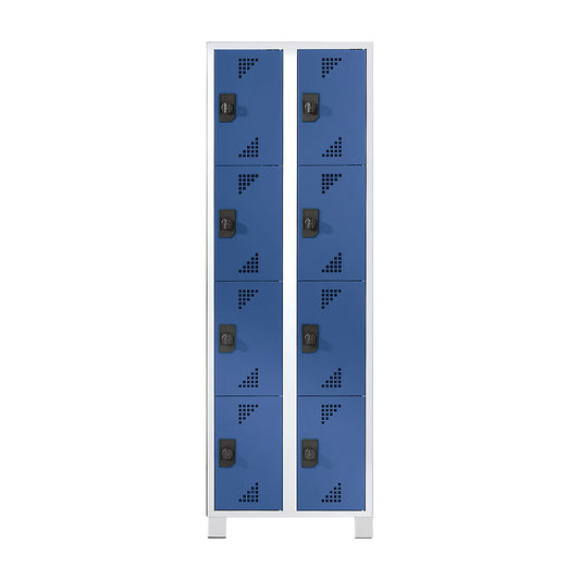 Bremen 4-fold compartment locker, 2 compartments, light grey / brilliant blue, width 600 mm, 8 compartments.
