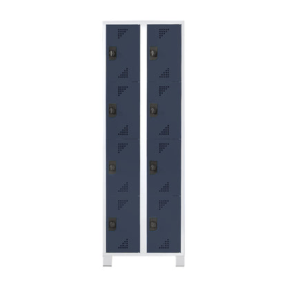 Bremen 4-fold compartment locker, 2 compartments, light grey / charcoal, width 800 mm, 8 compartments.