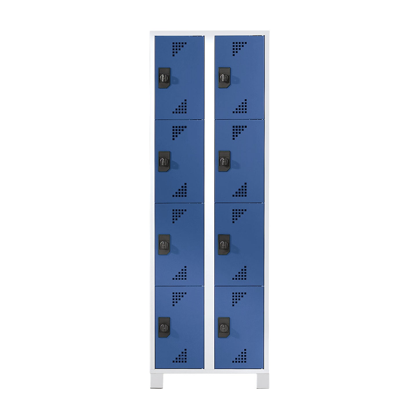 Bremen 4-fold compartment locker, 2 compartments, light grey / brilliant blue, width 800 mm, 8 compartments.