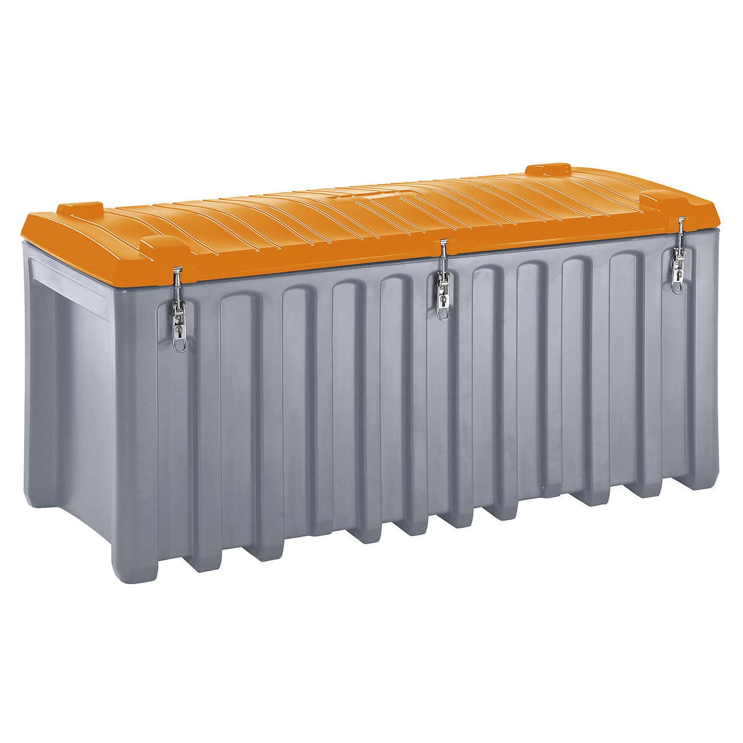 Universal box made of polyethylene, capacity 750 l, max. load 400 kg, grey / orange.
